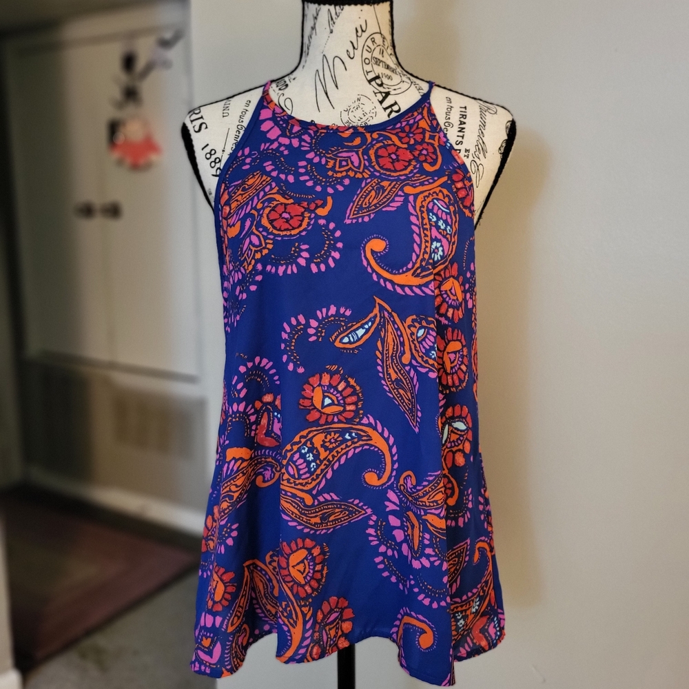 Everly Blue and Orange Paisley Blouse